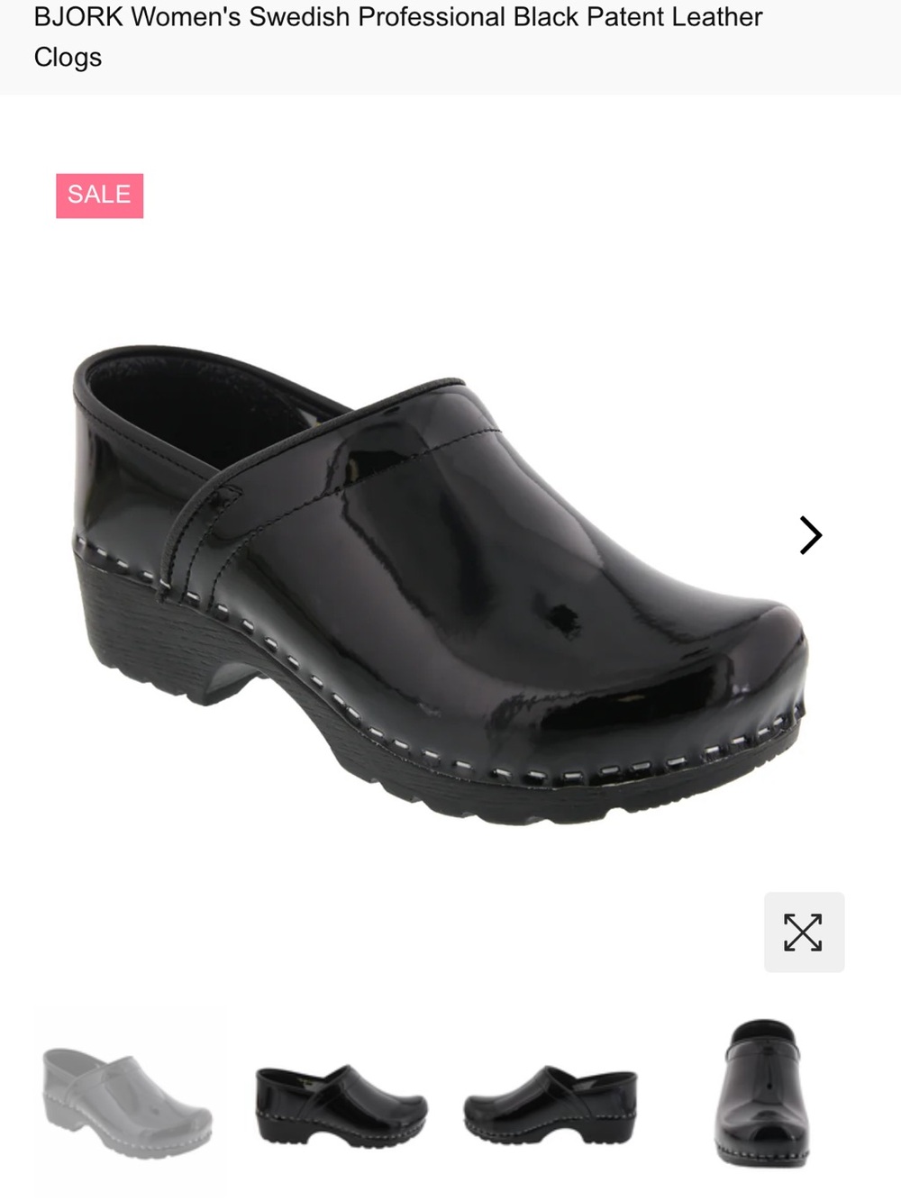 BJORK Women's Swedish Professional Black Patent Leather Clogs 43-44